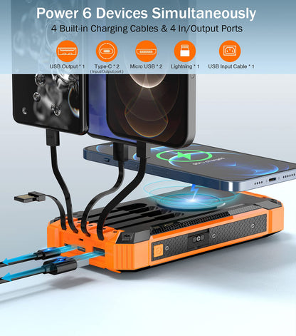 GOODaaa Large Capacity Solar Power Bank PN-W22(36,000mAh, 15W, Wireless Charger, in-Cable)