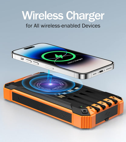 GOODaaa Large Capacity Solar Power Bank PN-W22(36,000mAh, 15W, Wireless Charger, in-Cable)