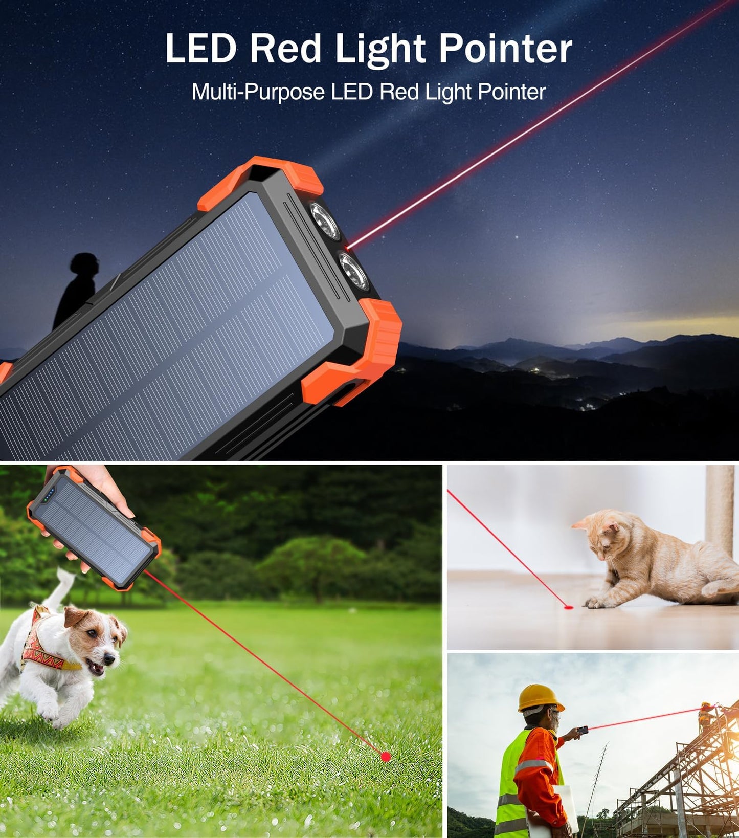 SUDROV Large Capacity Solar Power Bank PN-W33A(42,800mAh, 15W, Wireless Charger, in-Cable)