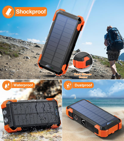 SUDROV Large Capacity Solar Power Bank PN-W33A(42,800mAh, 15W, Wireless Charger, in-Cable)