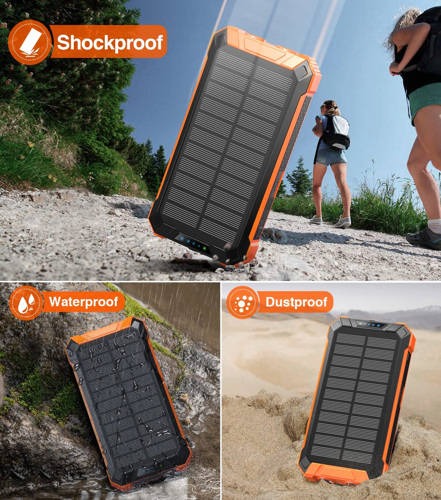 GOODaaa Large Capacity Solar Power Bank PN-W22(36,000mAh, 15W, Wireless Charger, in-Cable)