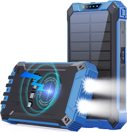 GOODaaa Large Capacity Solar Power Bank PN-W22(36,000mAh, 15W, Wireless Charger, in-Cable)