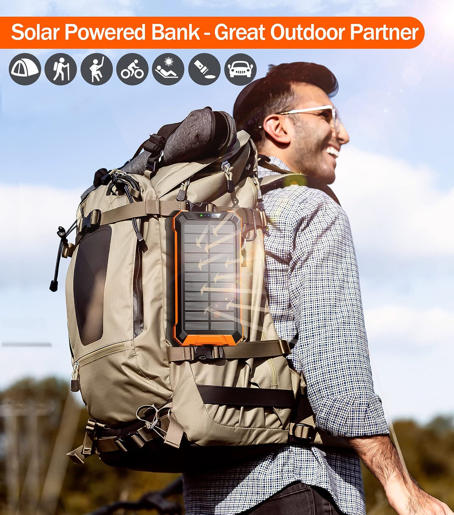 GOODaaa Large Capacity Solar Power Bank PN-W22(36,000mAh, 15W, Wireless Charger, in-Cable)