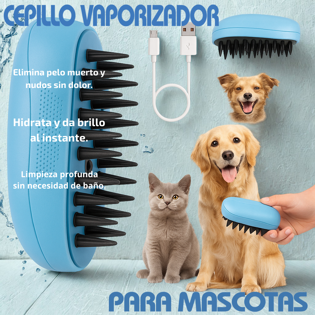 Cepillo Vaporizador para Mascotas 3 en 1